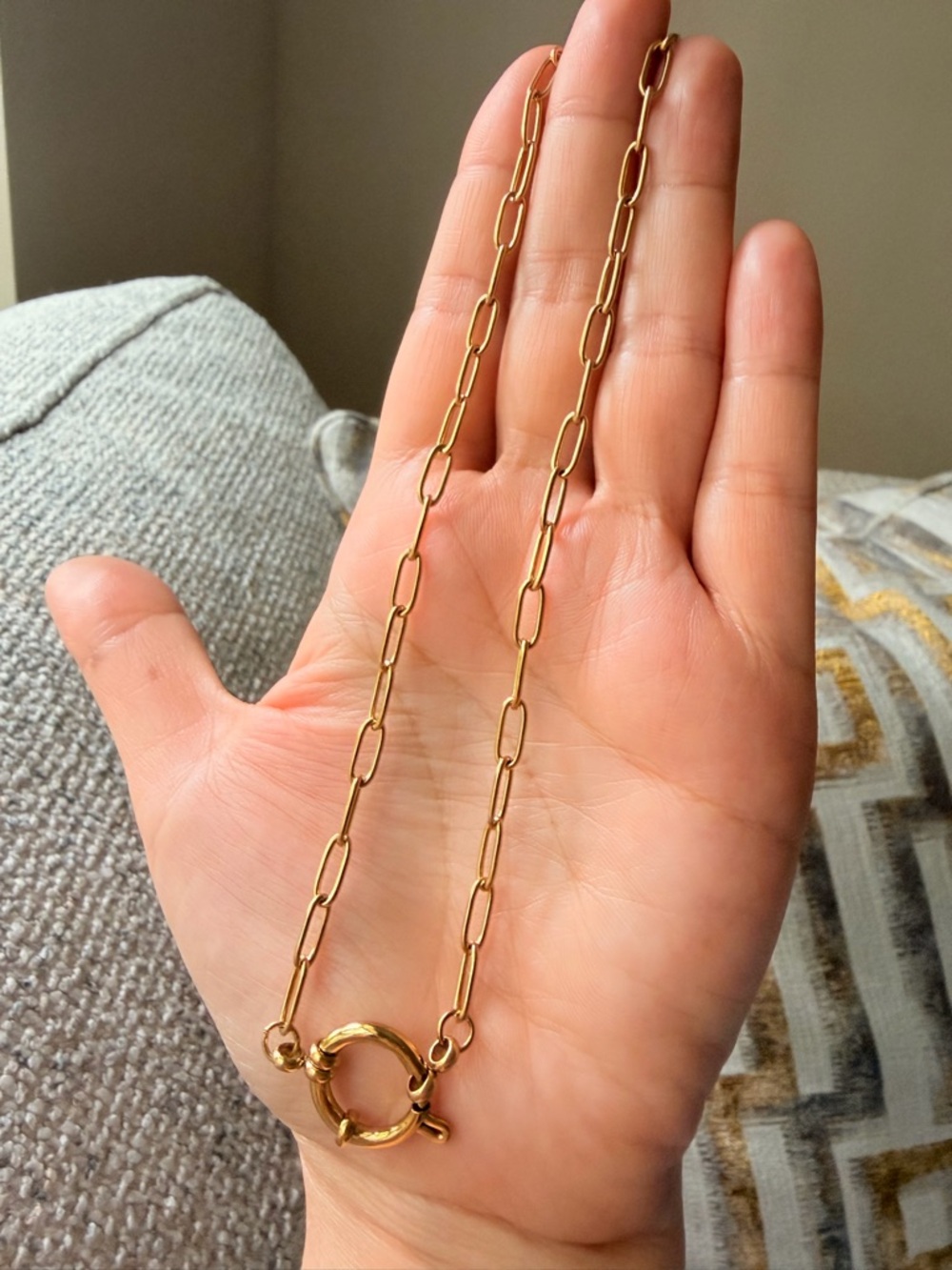 Gold Paperclip Chain Necklace with Spring Ring - Picture 4 of 4